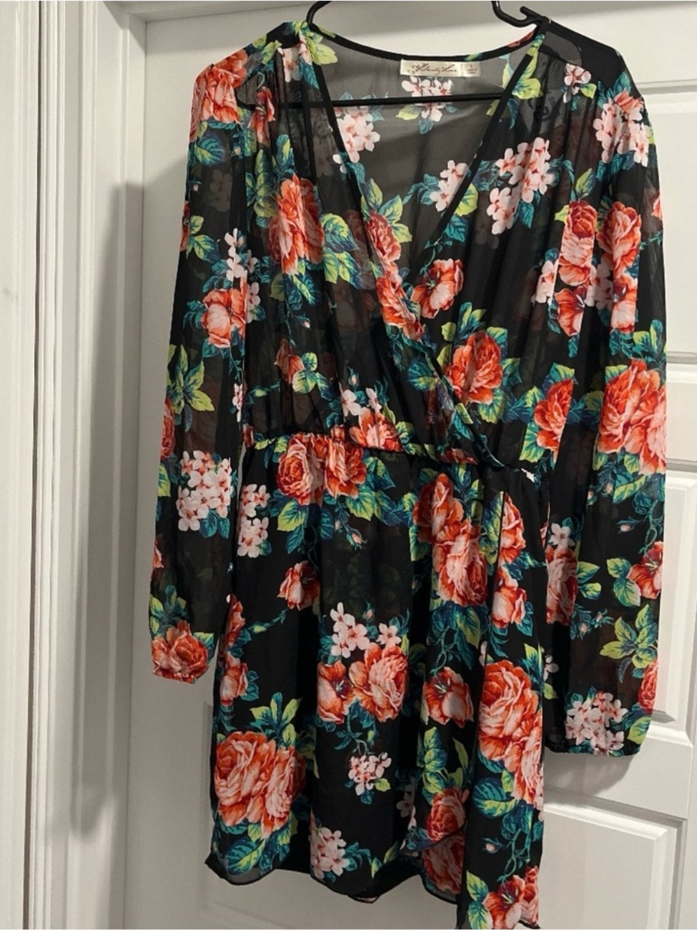 Floral Black Long-Sleeve Women’s Dress